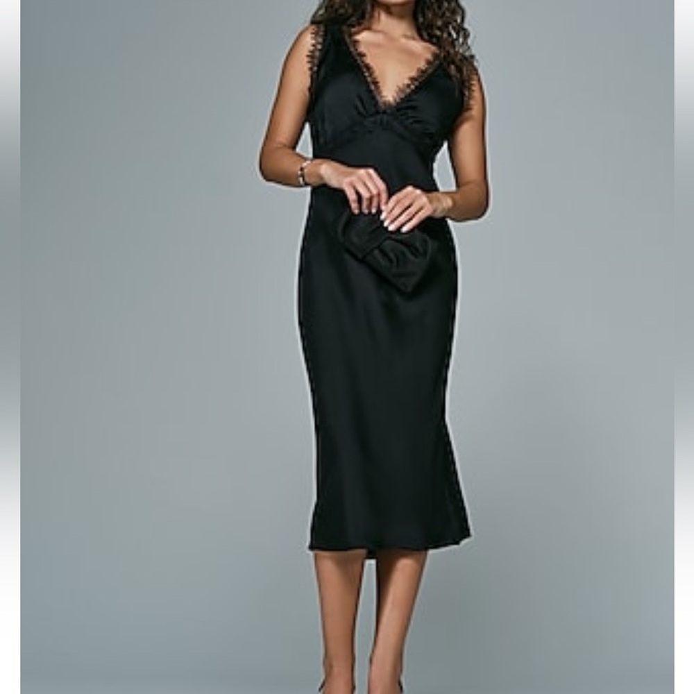 Express Black Lace Trim Midi Dress